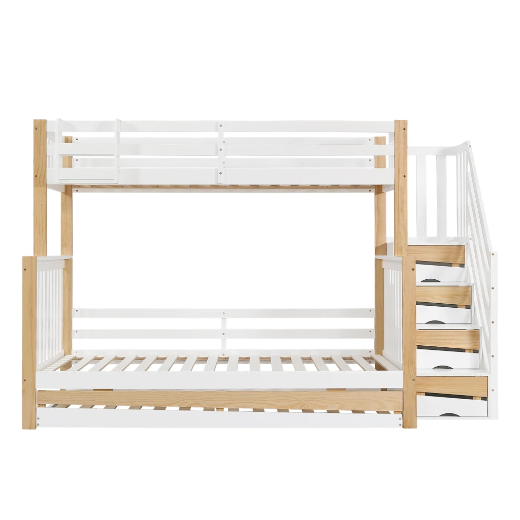 LETTO a castello con letto estraibile, scala contenitore, 120x200 cm, bianco/naturale
