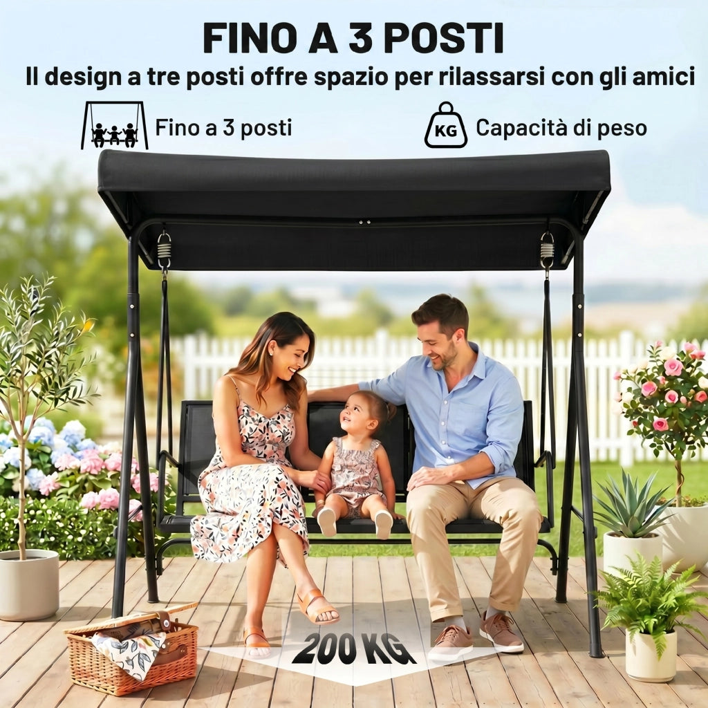 Dondolo da Giardino con Tettuccio 3 Posti ¨C Zephmum ¨C Nero Acciaio