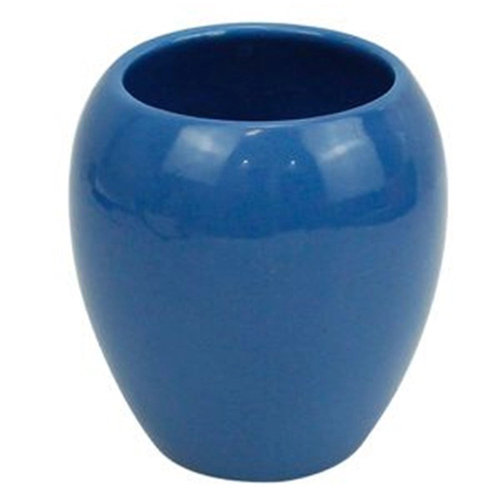 Trade Shop - Bicchiere Porta Spazzolini In Ceramica Blu Moderno Accessori Arredo Bagno 79257 -