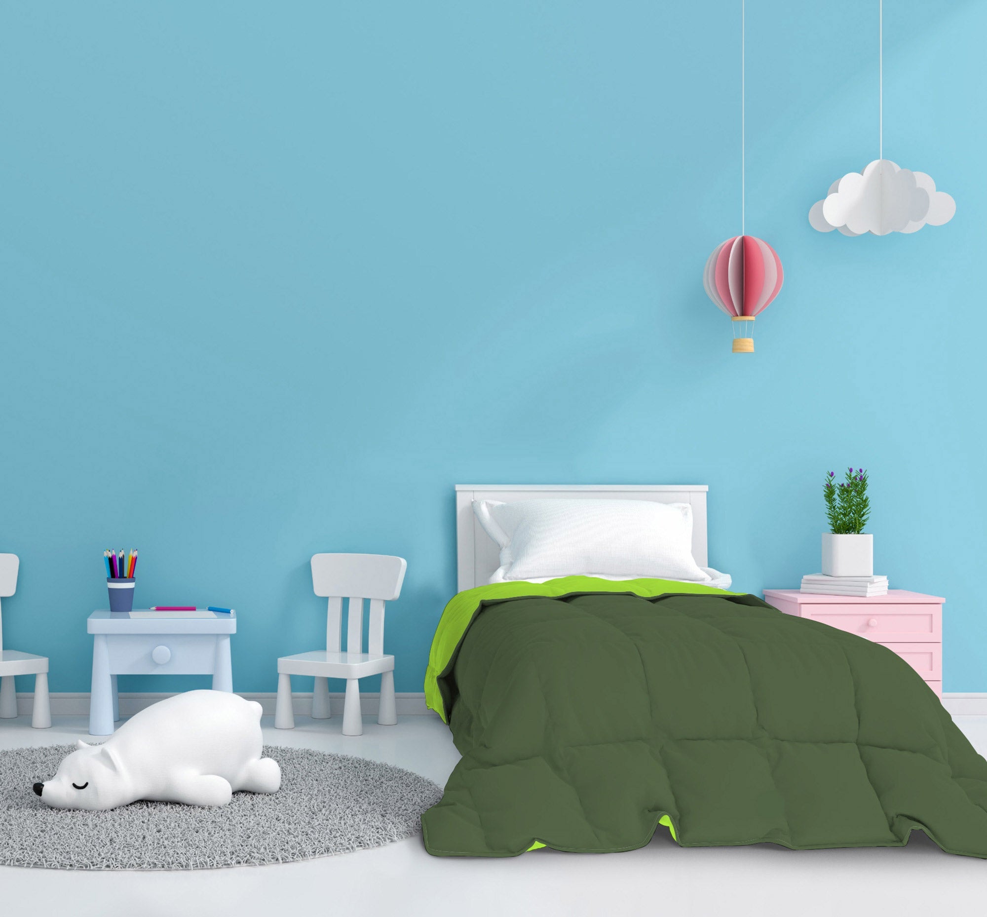 Trapunta Invernale Matrimoniale Doubleface 300gr Verde Mela/Verde Scuro