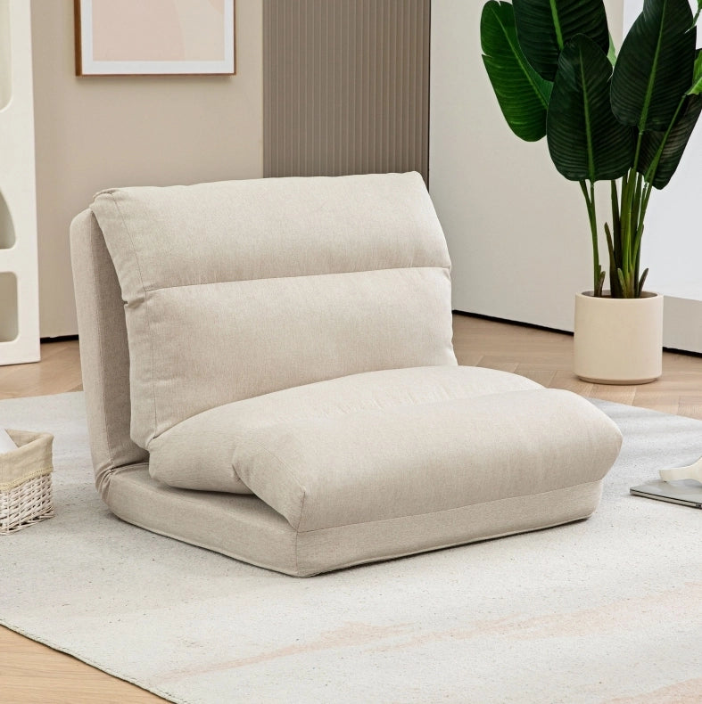 Sedia da pavimento pieghevole 70x72x56 cm con schienale reclinabile a 6 posizioni in poliestere beige