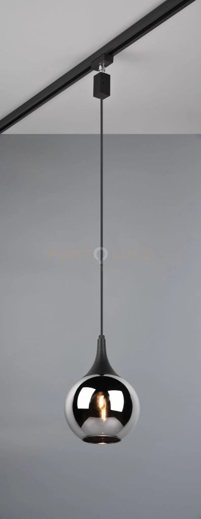 DUOLINE SOSPENSIONE LUMINA METALLO NERO E VETRO FUME' D. 18CM PER SISTEMA BINARIO E14