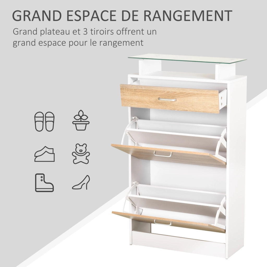 Armadio per Scarpe ¨C zephmum ¨C Legno Quercia Bianco 2 Ante 2 Compartimenti