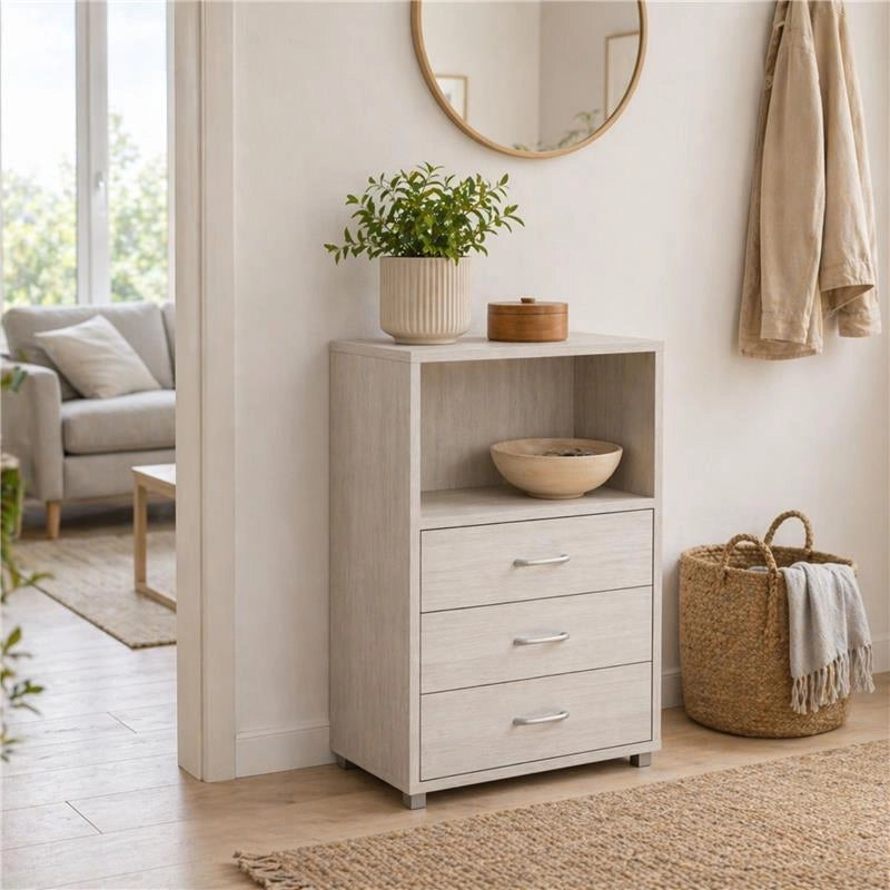 CASSETTIERA 3 CASSETTI E UN RIPIANO IN LEGNO BIANCO DIMENSIONI  60X40X101CM