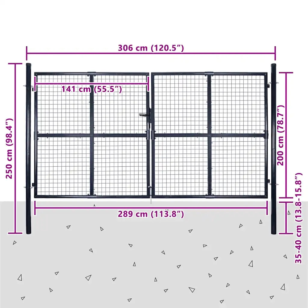 Cancello per Giardino Rete in Acciaio Zincato 289x200 cm Grigio cod mxl 39800