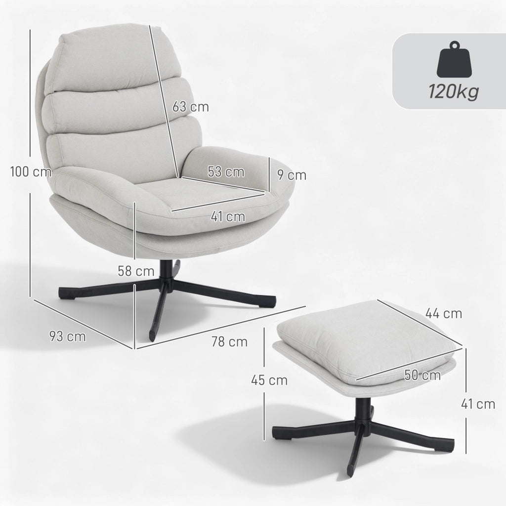 Poltrona Relax con Pouf ¨C Zephmum ¨C Tessuto Chenille Cremewei? 78x93x100