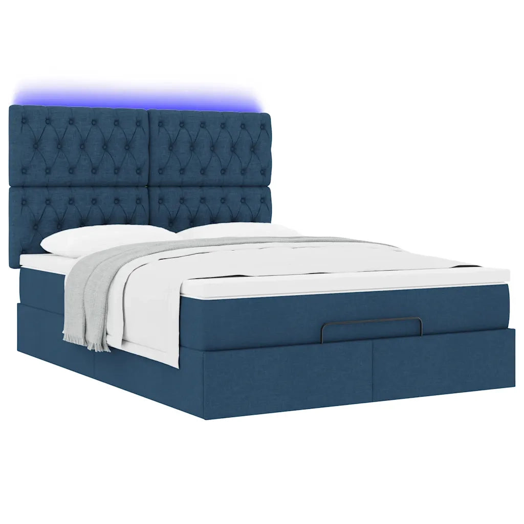 Struttura Letto Pouf con Materasso Blu 140x190 cm in Tessuto 3314092