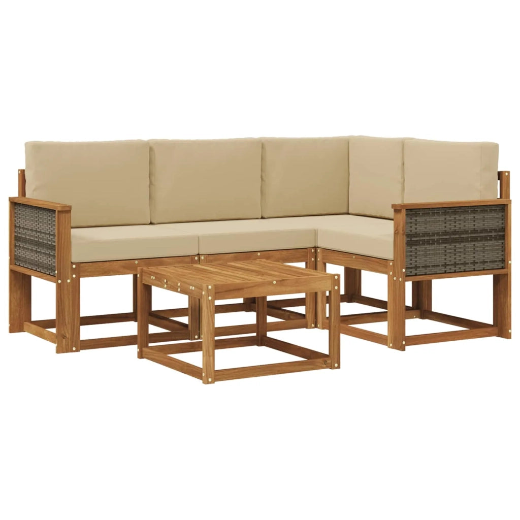 Set di divani da esterno 5 pcs Naturale e Beige Poliestere 3385189