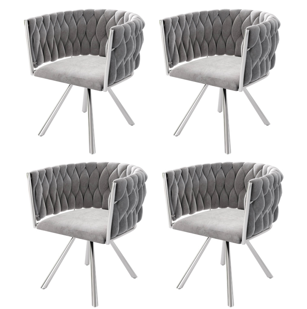 Set 4 sedie da pranzo girevoli 360° in velluto grigio con struttura in metallo