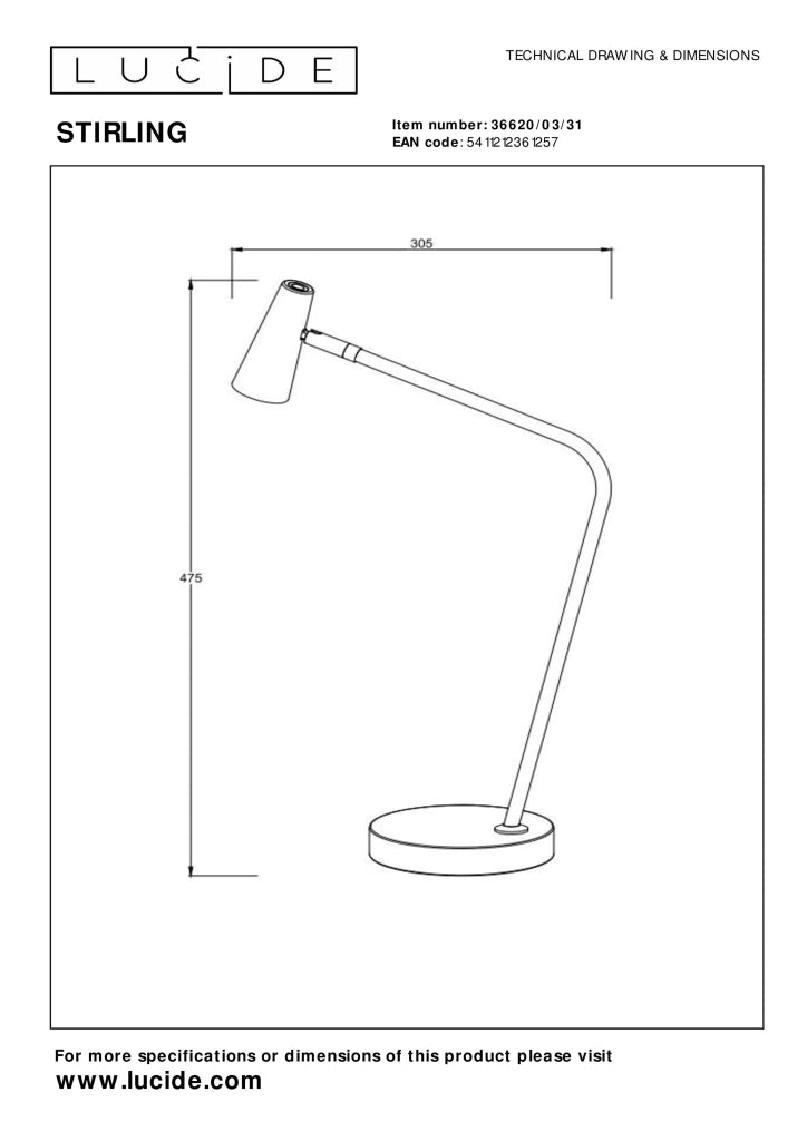 Lampada da scrivania bianca LED 3W touch Lucide Stirling
