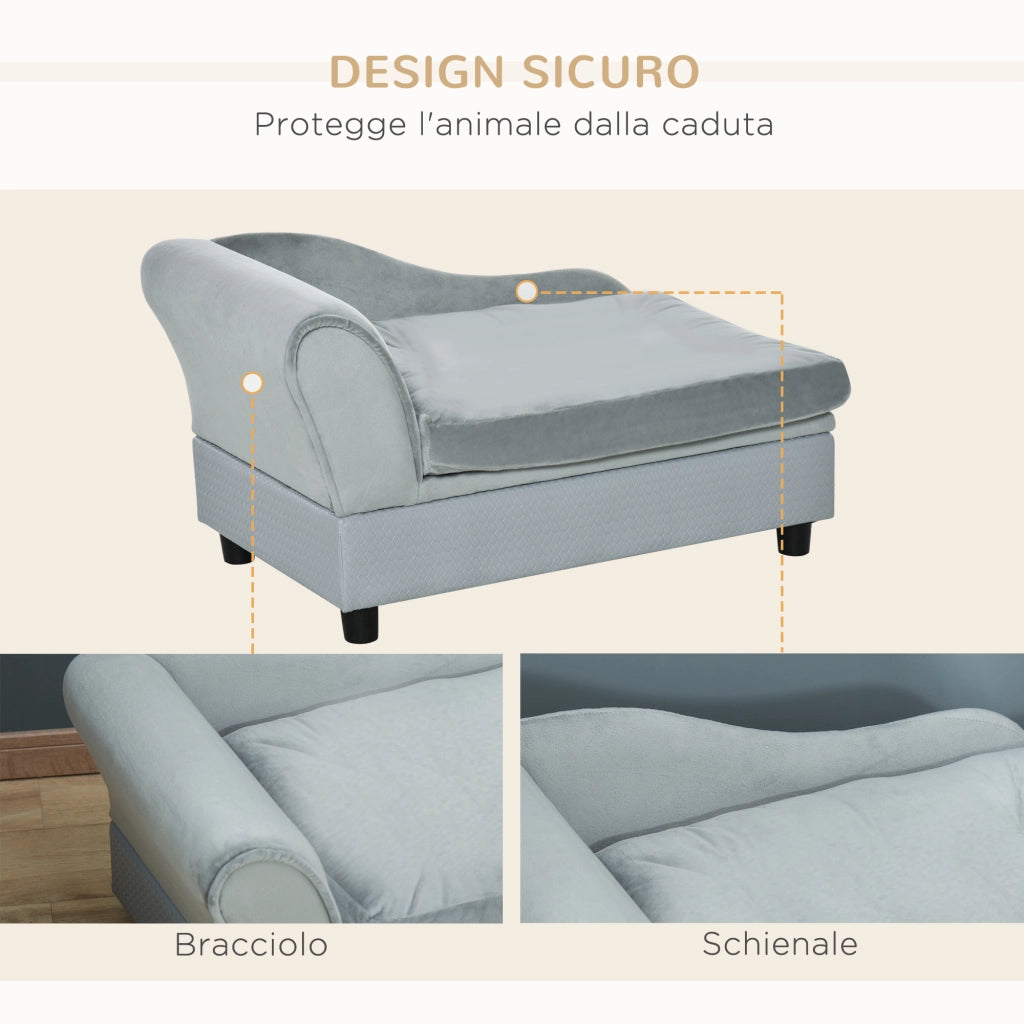 Divano per Cani ¨C Minimal ¨C Legno, Poliestere, Grigio Chiaro, 76x45x43 cm