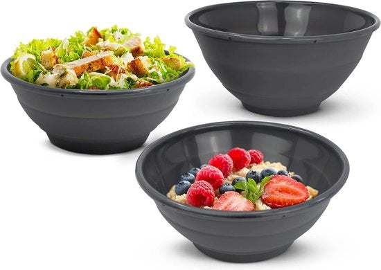 Kom siliconico opvolutile op 16, 20 e 24 cm, grigio, contenitore opvolutile per conservazione, servizio e mantenimento di freschezza, contenitore per frutta e verdura per cucina e campeggio