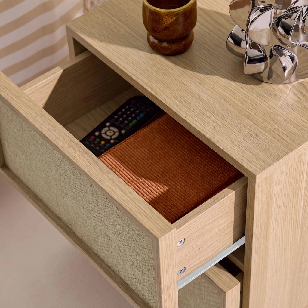 Set di 2 comodini decorati in legno e tessuto con 2 cassetti, 42x48