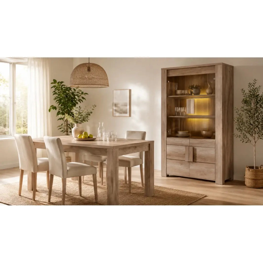 Sala da pranzo FARRA: credenza, vetrina, 3 specchi e tavolo con LED