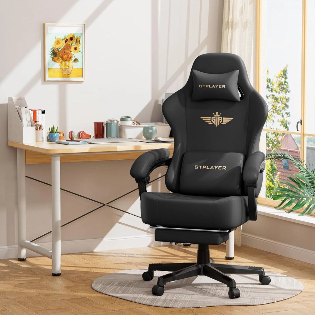 Sedia da gioco, traspirante, sedia da ufficio, ergonomica, in tessuto di alta qualità, ergonomica, schienale regolabile a 160°, poggiapiedi estraibile,carico 180 kg,nero