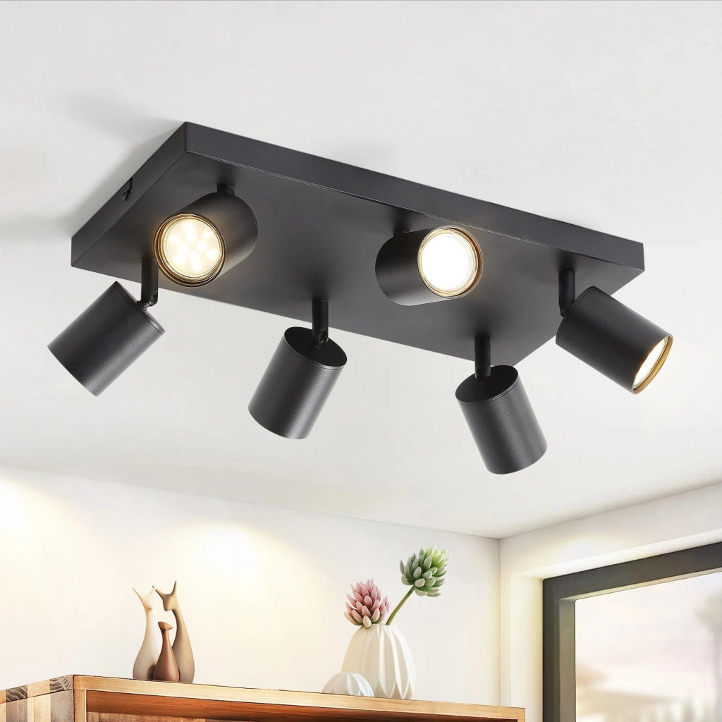 ZMH Faretto da soffitto neri industriali moderni 6 luci GU10 regolabili 330° per soggiorno camera cucina senza lampadina