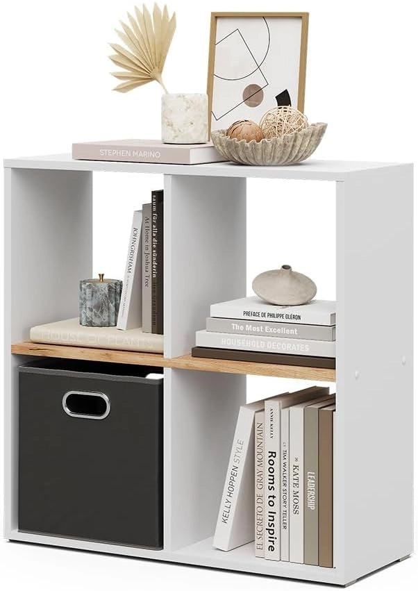 Scaffale Tetra, Rovere bianco/dorato, 72 x 72.6 cm, per la conservazione e l’esposizione di libri o scatole decorative