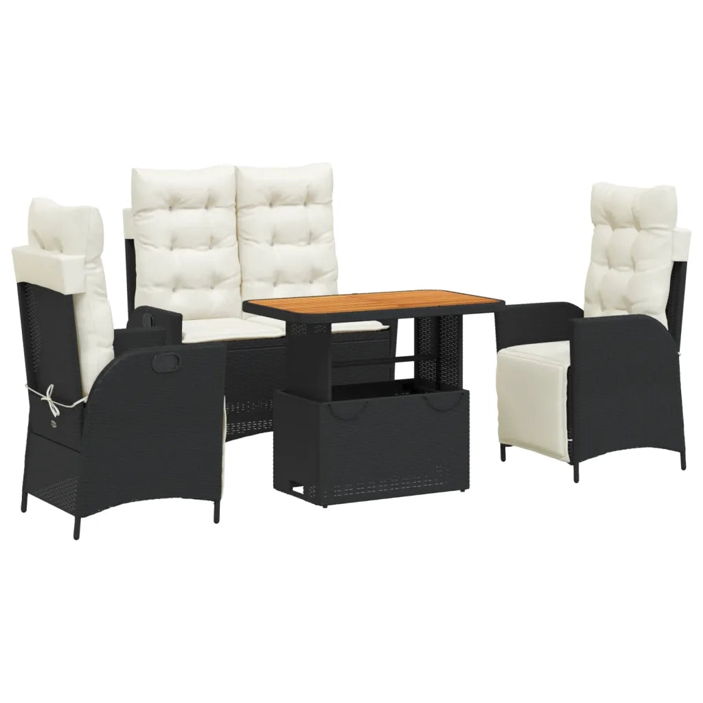Set da Pranzo da Giardino 4 pz con Cuscini Nero in Polyrattan 3277444
