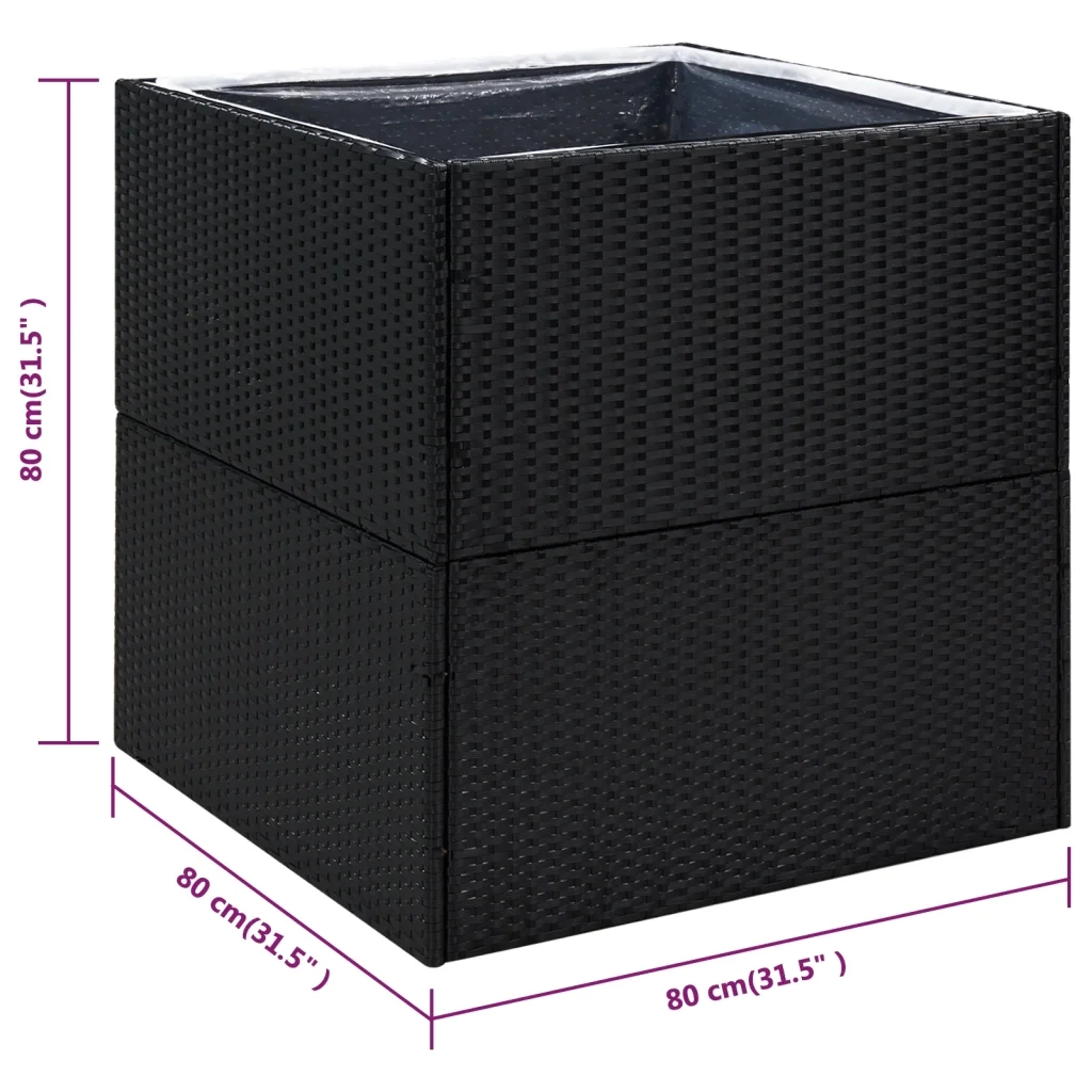 Fioriera da Giardino-Vaso da Esterno-Contenitore per Piante Nero 80x80x80 cm in Polyrattan
