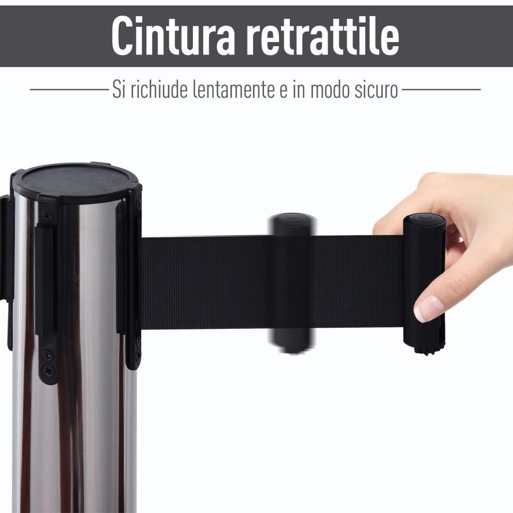 2 Colonnine Tendinastro di 2m in Acciaio Inox e Nylon Ø32x90 cm