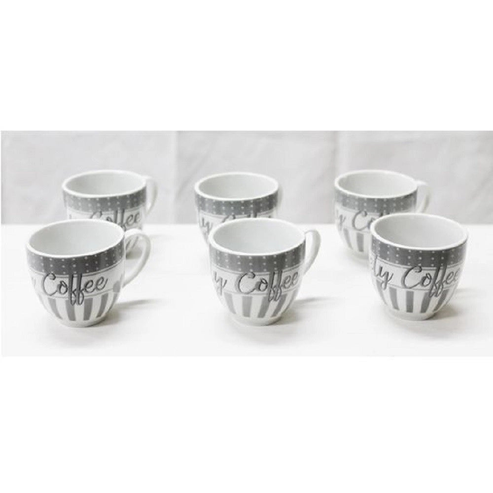 Trade Shop - Set 6 Pezzi Servizio Tazzine Tazze Caffè In Ceramica Scritta Coffee Espresso Bar -