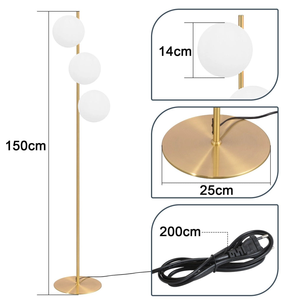 ZMH Lampada da terra moderna 3 fiamme E27 oro metallo vetro bianco interruttore pedale industriale per soggiorno