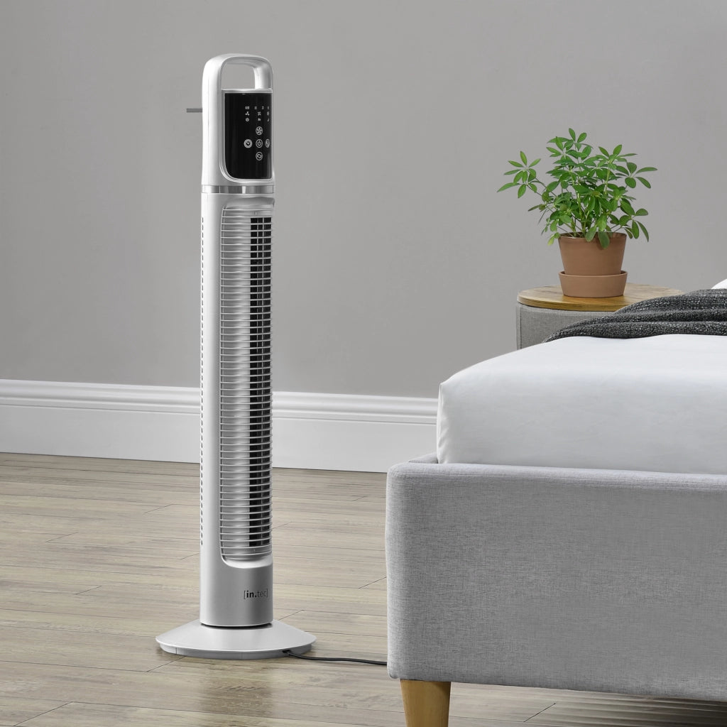 Ventilatore a Torre 82 cm con Telecomando e Timer Modalitá Oscillante Motore da 40W - Argento