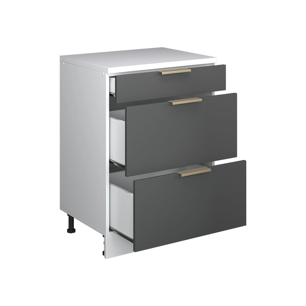 Mobile per mansarda Rion Antracite-oro/Bianco 60 x 83.8 cm senza inclinazione con 3 cassetti Vicco