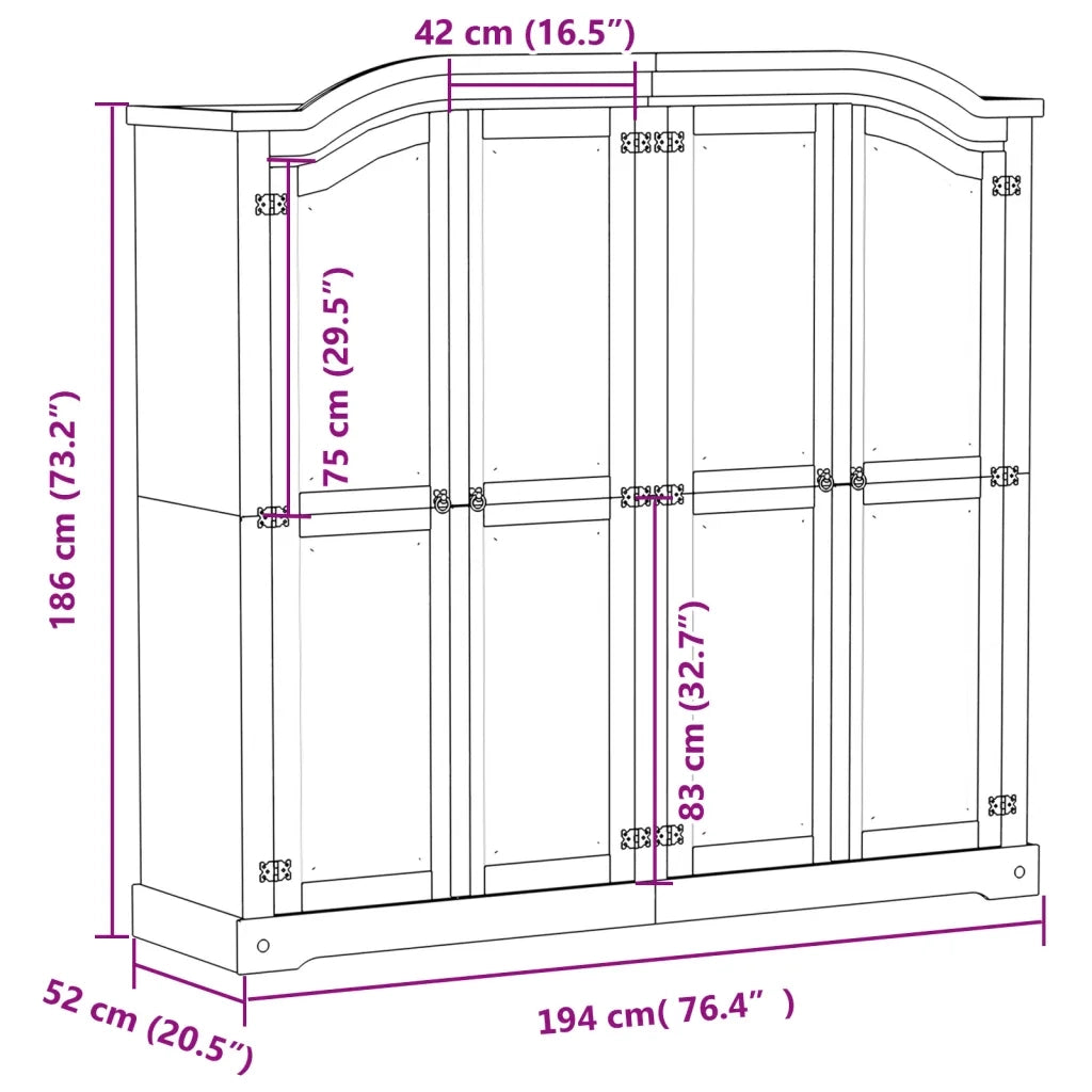 vidaXL Armadio Corona 194x52x186 cm in Legno Massello di Pino