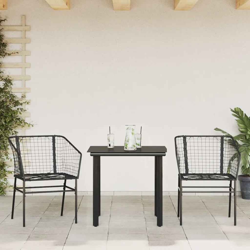 Set Mobili da Pranzo per Giardino 3 pz Nero Polyrattan Vetro 3334583