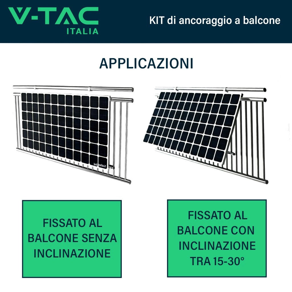 V-TAC KIT di Montaggio da Balcone per Pannello Solare Fotovoltaico Inclinazione Regolabile SKU 11587 - V-TAC