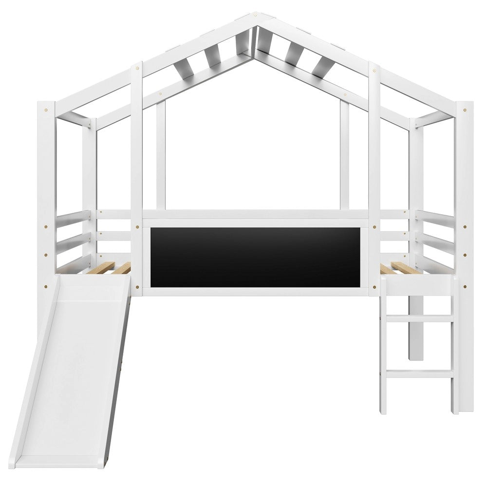Letto a Soppalco per Bambini con Scivolo e Lavagna ¨C MINIMAL ¨C Massello Bianco 90x200