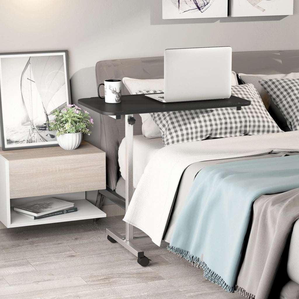 Tavolino con Ruote e Altezza Regolabile ¨C zephmum ¨C Nero e Argento 77x40x76-100 cm