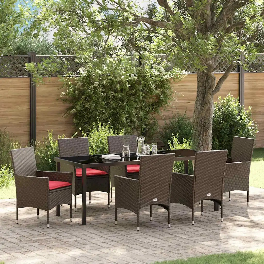 Set di tavolo e sedie con cuscino 7 pcs Marrone Rattan in PE 3379826