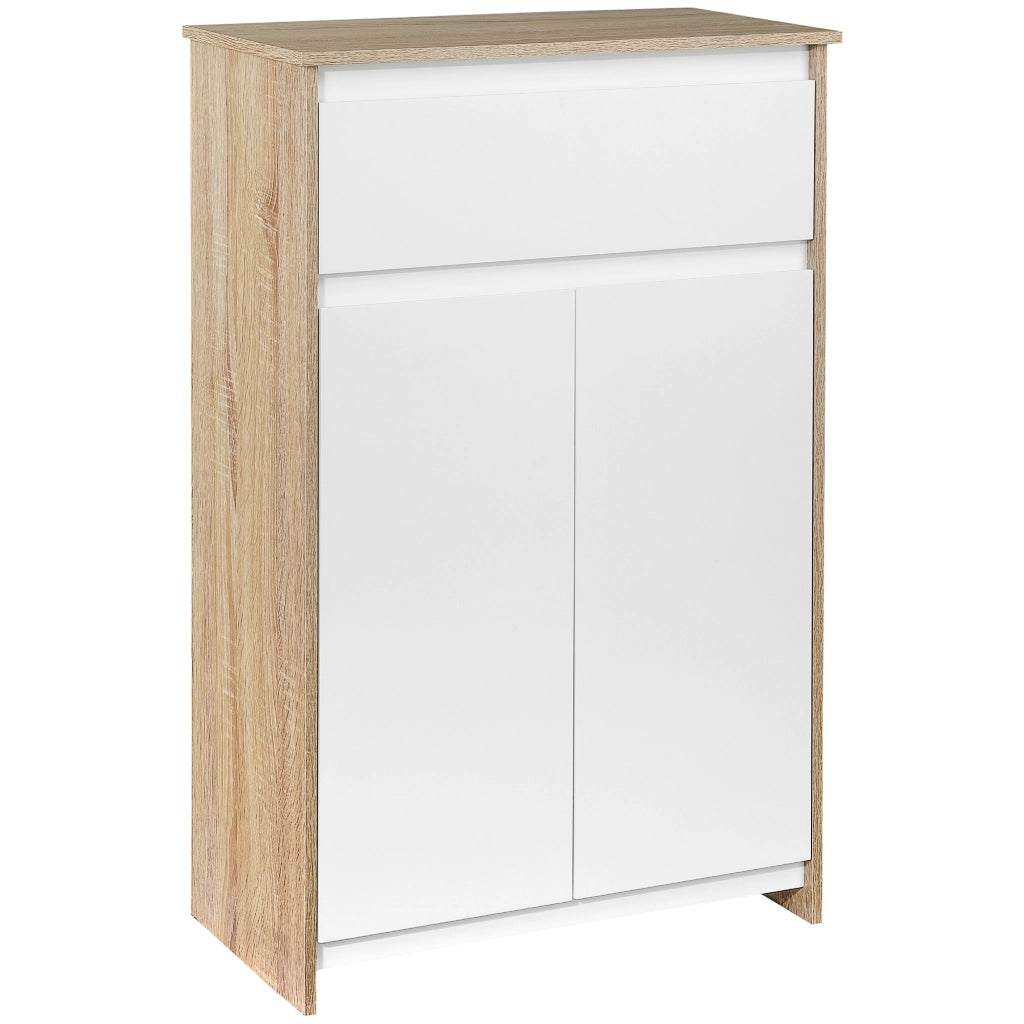Mobiletto Bagno con Cassetto e 2 Ante ¨C Zephmum ¨C 60x30x90 cm Bianco e Legno Naturale