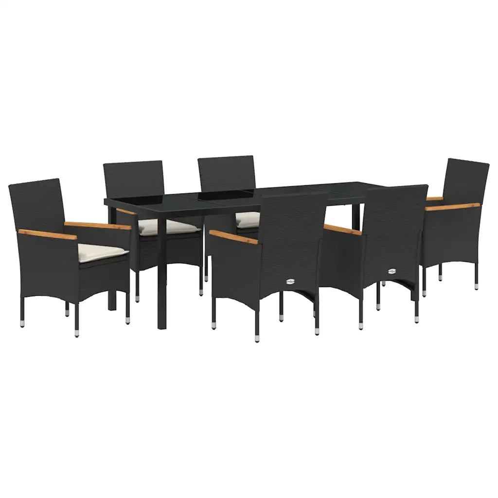 Set da Pranzo per Giardino con cuscino 7 pcs Nero polyrattan 3379847