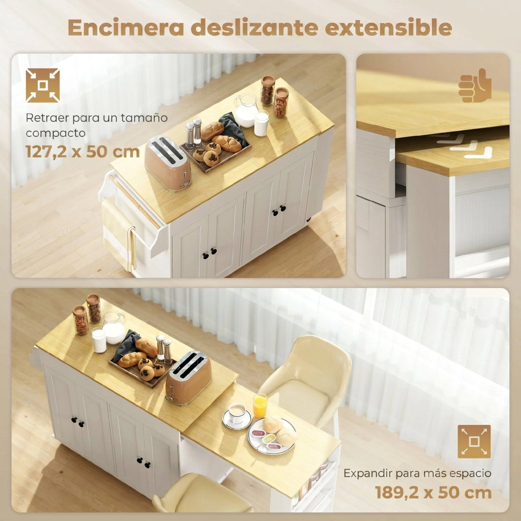Mobile da Cucina con Ruote e Piano Estensibile ¨C Zephmum ¨C Bianco 80x45x90