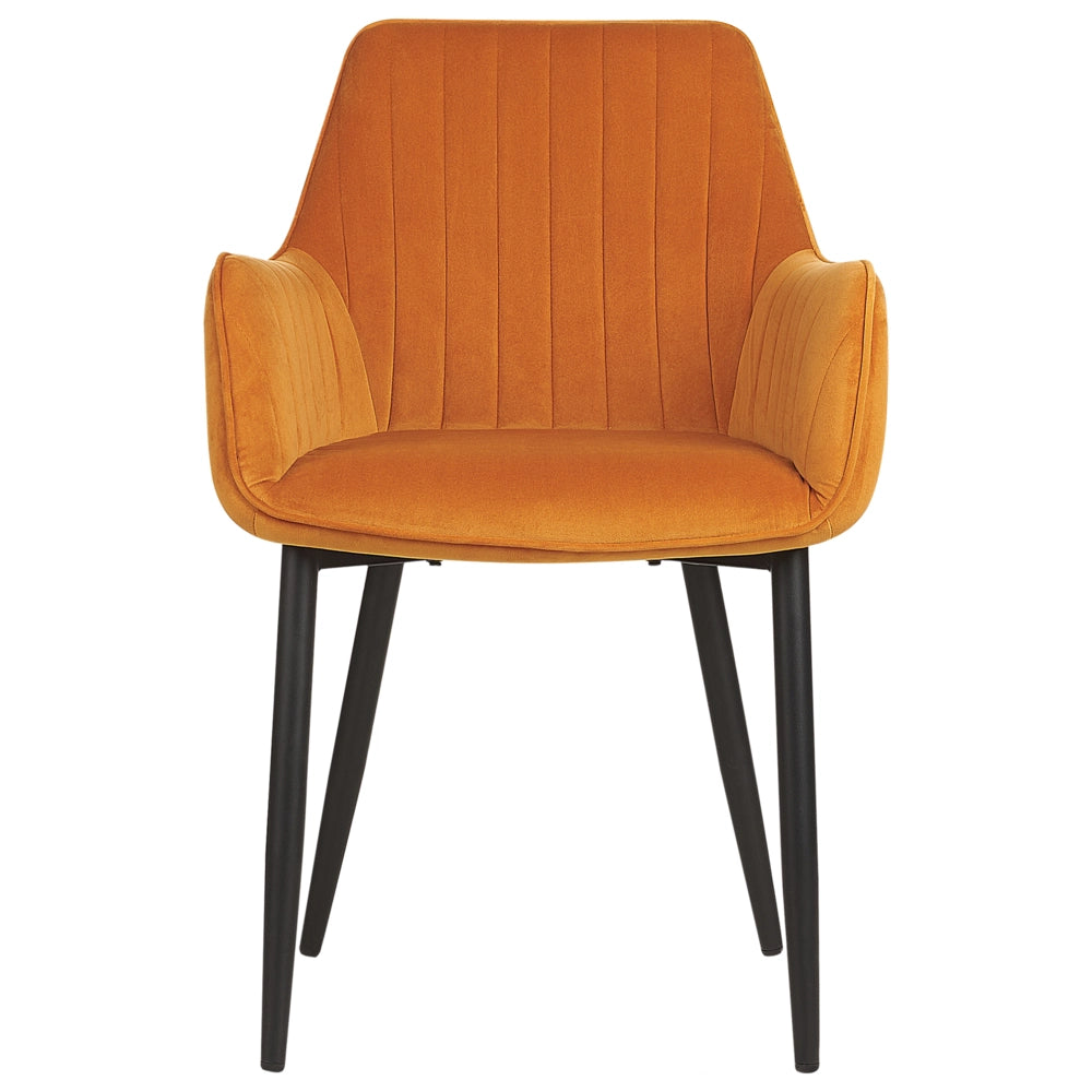 Set di 2 sedie da pranzo Braccioli in velluto arancione Gambe in metallo Nero Retro Glam