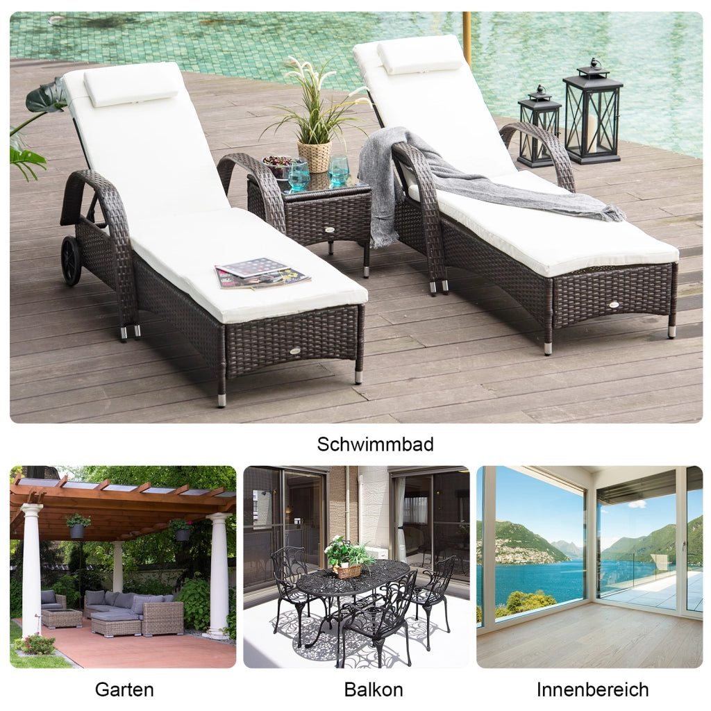 Set 3 sedie da giardino con tavolino ¨C Minimal ¨C polyrattan, marrone e bianco crema