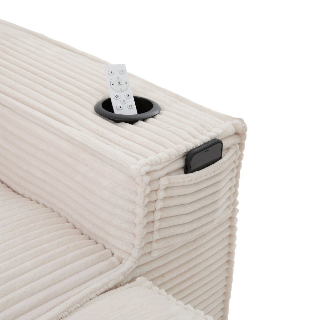 Divano modulare 4 posti - con portabicchieri e tasche laterali - in tessuto a coste beige