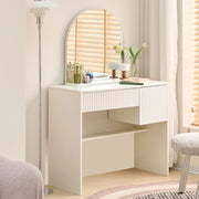 Tavolo da toeletta moderno con specchio; cassetti e mensole aperte; Bianco; B90×H135×P40cm
