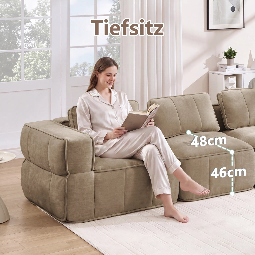 Divano modulare a due posti senza struttura in poliestere con seduta profonda e braccioli larghi sand 198 × 93 × 67 cm