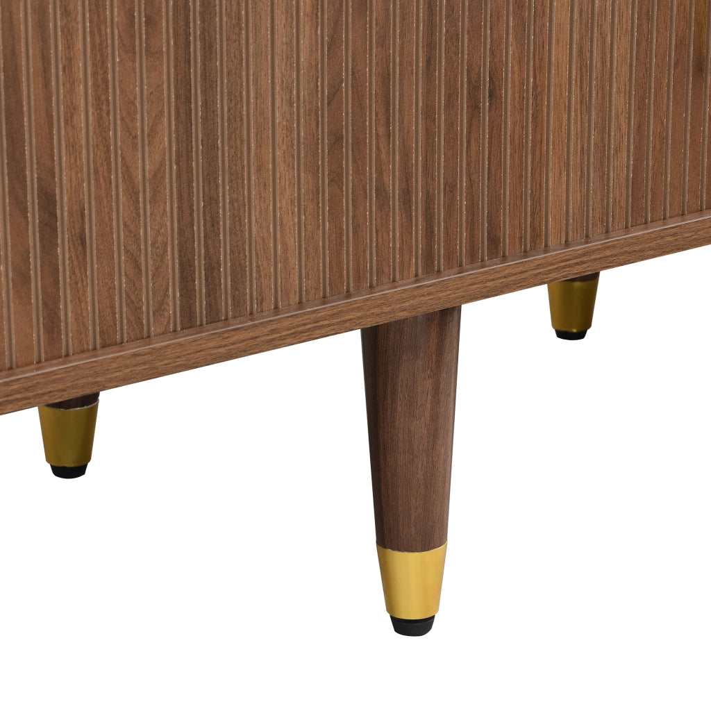 Mobile TV con Ante Scorrevoli in Rattan ¨C MINIMAL ¨C Noce, MDF, Cassetto, Ripiani, 175 cm
