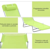 Lettino Prendisole Pieghevole con Schienale Reclinabile e Cuscino, 182x56x24.5cm