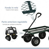Carrello da Giardino in Acciaio con Capacità 150 kg e Maniglia Rivestita, 94x48.5x100 cm, Nero e Verde