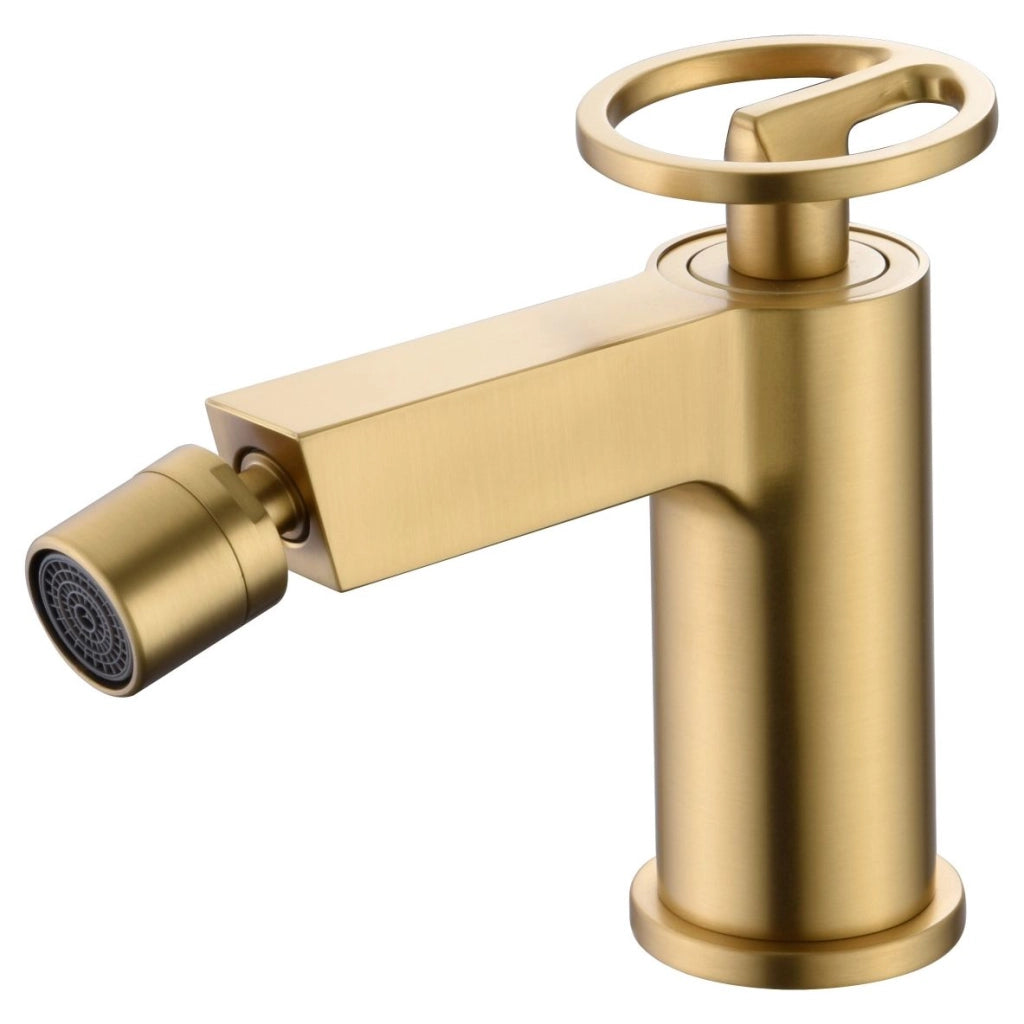 IMEX Miscelatore monocomando per bidet in ottone con finitura oro spazzolato cartuccia ceramica Ø26 mm 2 flessibili 3-8 inclusi altezza 139 mm canna 138 mm – Modello Imex-BDC033-2OC