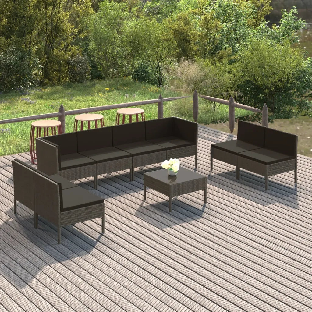 Set Divani da Giardino 9 pz con Cuscini in Polyrattan Grigio cod mxl 41957