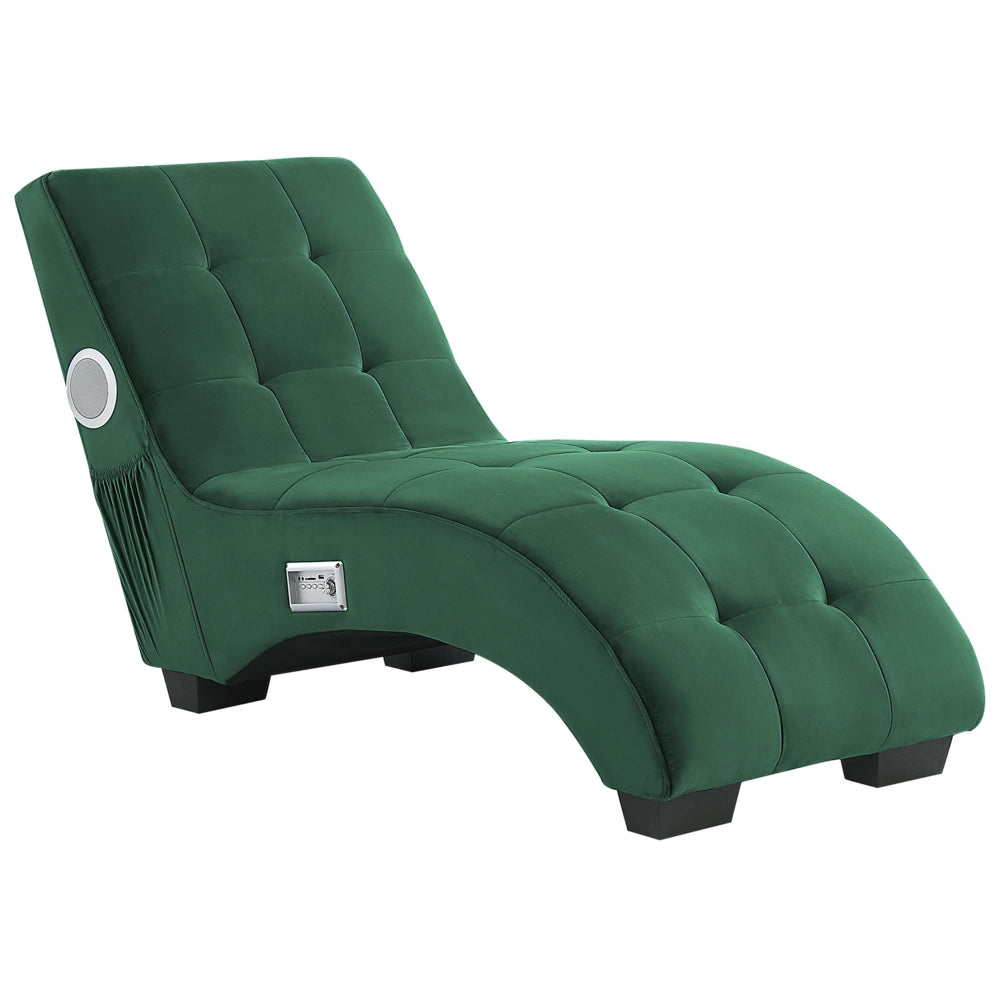 Chaise longue Velluto verde smeraldo Altoparlante Bluetooth integrato Caricabatterie USB Design moderno Divano curvo per 1 persona Soggiorno