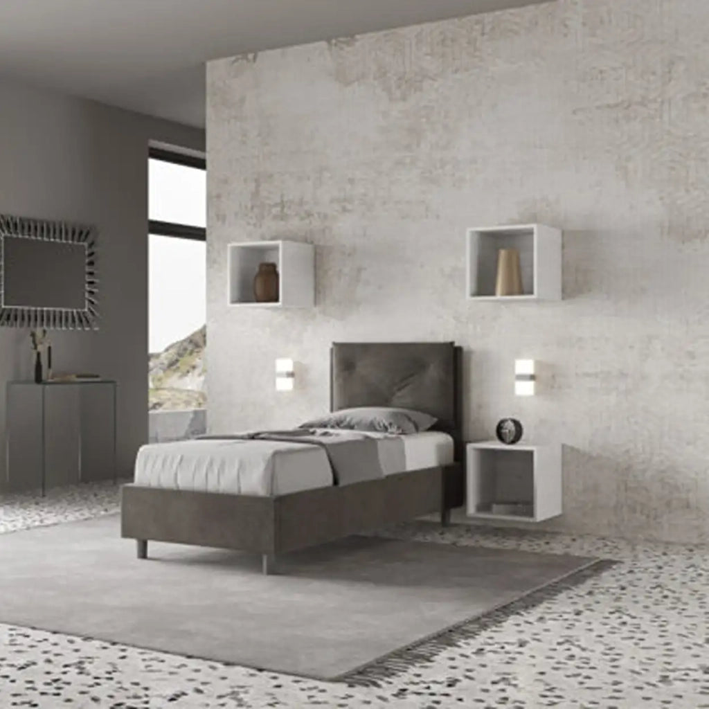 Letto singolo contenitore imbottito 80x190 microfibra grigio Appia