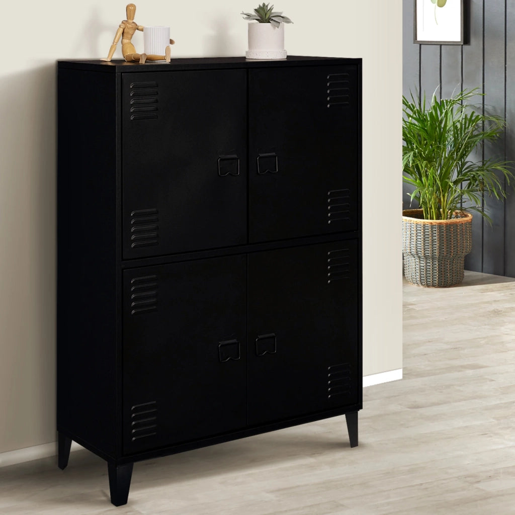 IDMarket - ESTER Armadio di design industriale a 4 ante in metallo nero